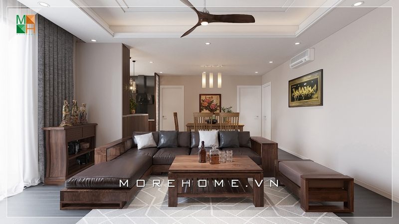 Bố trí không gian phòng khách với nội thất gỗ tự nhiên hiện đại, sang trọng và đẳng cấp